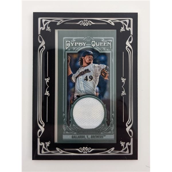 Yovani Gallardo Baseball Trading Card with Game Used Jersey Swatch - Topps Gypsy Queen 2013