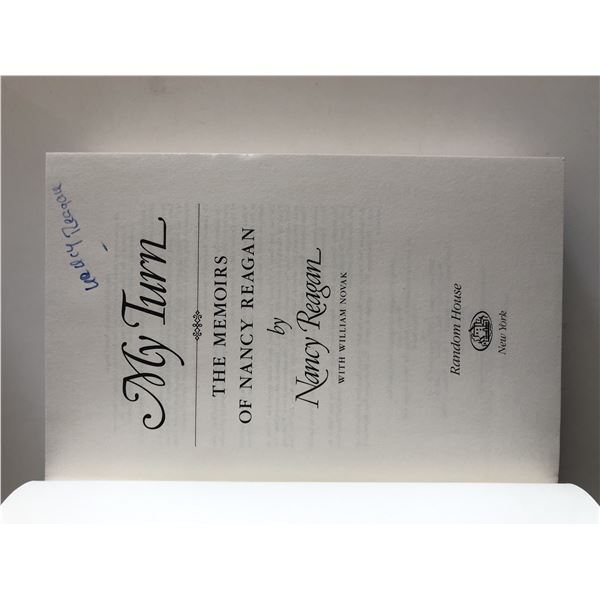 My Turn: The Memoirs of Nancy Reagan signed book autographed by First Lady Nancy Reagan