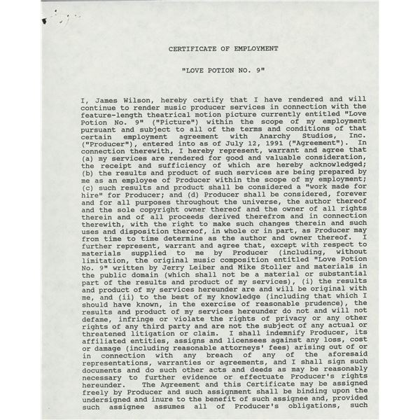 Love Potion No 9 James Wilson signed contract