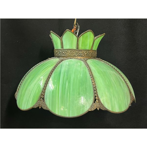 Antique Slag Green Glass Light Fixture (approx 18"W 11"T)