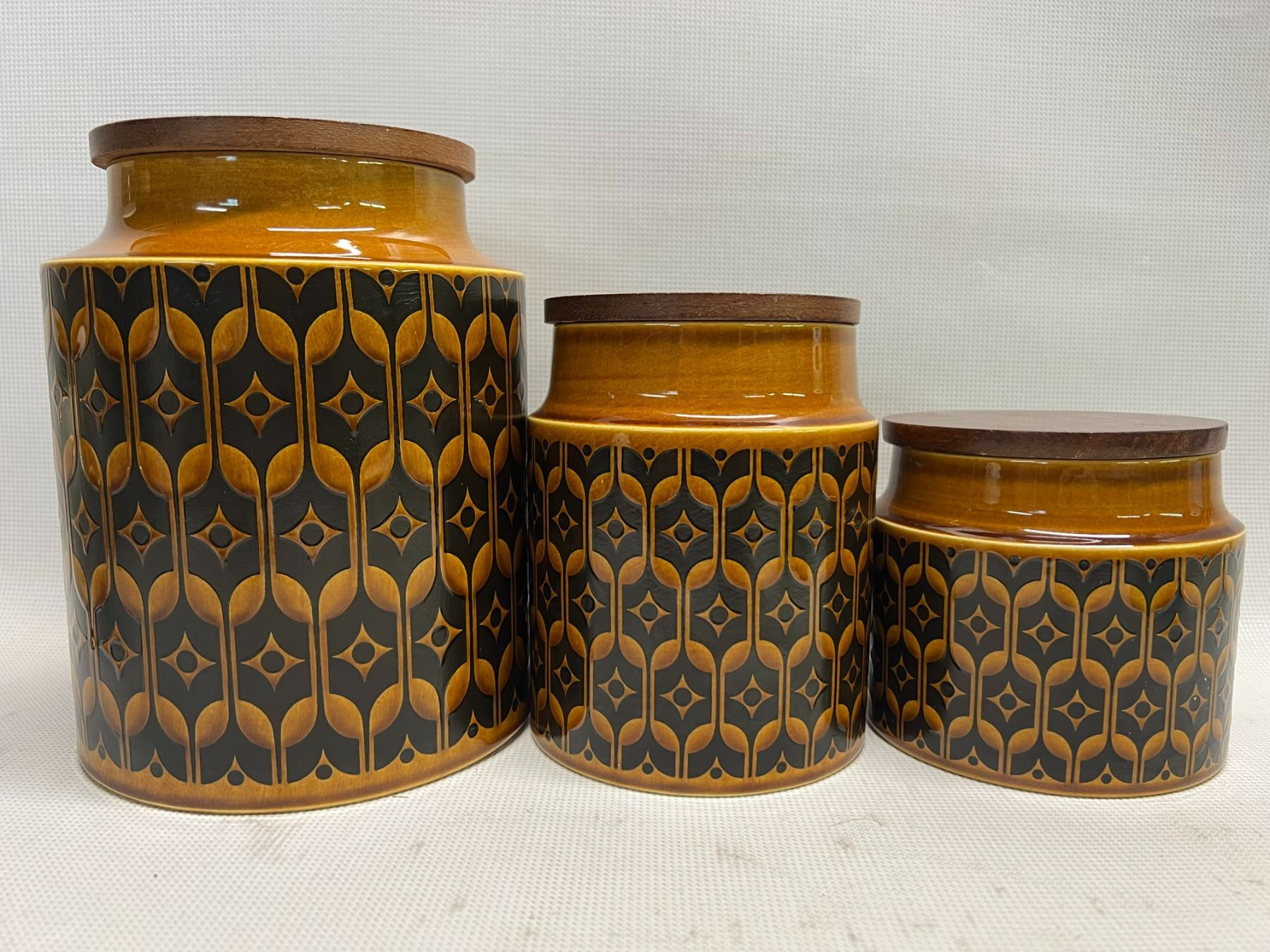 3 Mid Century Hornsea England Heirloom Canisters (largest is about 7.75x6")