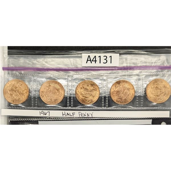 Five 1967 Half Pennies (A4131)