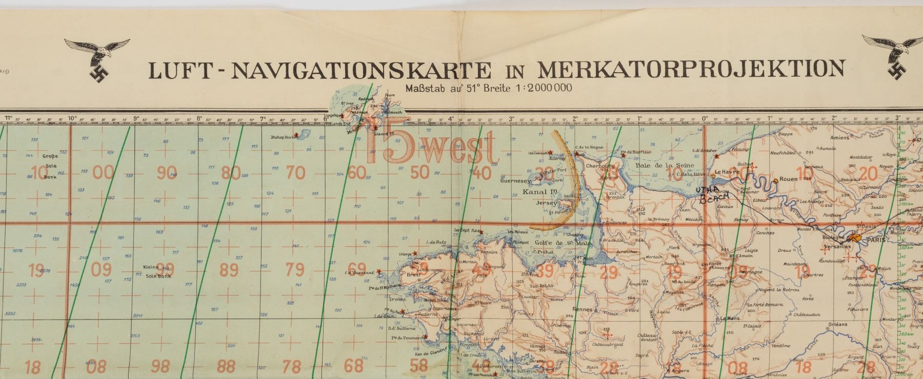 GERMAN WWII LUFTWAFFE NAVIGATION MAP