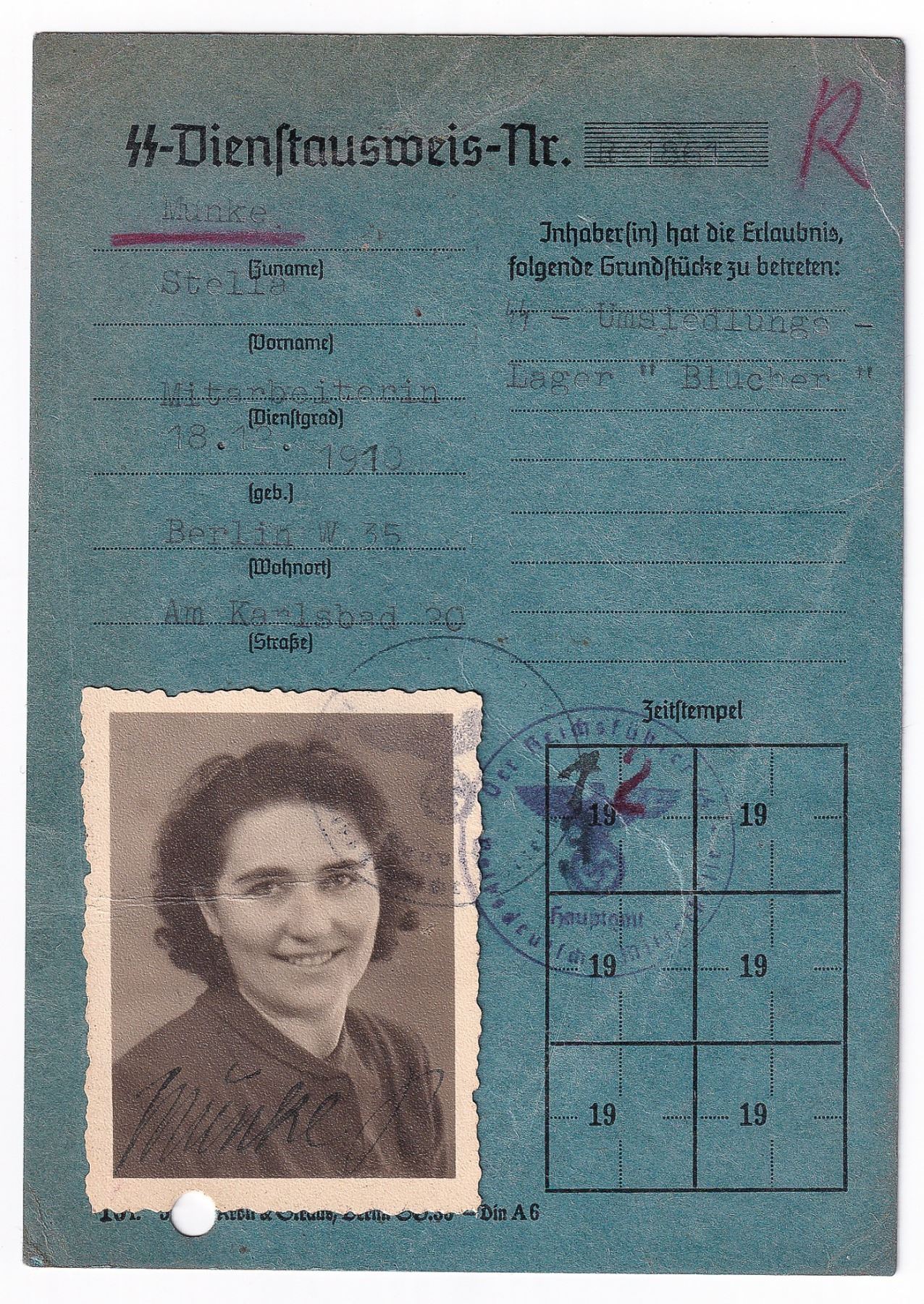 Ss Identity Card FEMALE CAMP SS-SONDERKOMMANDO RUSSIA SS-ID CARD