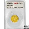 1843-D $2.50 Gold Quarter Eagle ACG AU55
