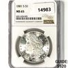 Image 1 : 1881-S CAC Morgan Silver Dollar NGC MS65