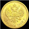 Image 2 : 1902 Russia Gold 5 Rouble UNCIRCULATED