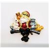 Image 1 : 3)  GOLD TONE, CRYSTAL AND ENAMEL SANTA AND