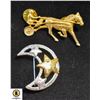 LOT OF MOON BROOCH AND VINTAGE EMBLEMATIC HORSE