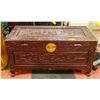 Image 1 : VINTAGE SOLID CARVED WOOD FOOTED CHEST -