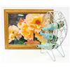 WILD ROSE FRAMED PIC & WINE RACK
