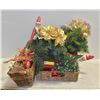 Image 1 : ESTATE GOLD POINSETTIAS IN POTS, SANTA STATUE