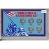 Image 1 : U.S. World War II Silver Dime Set. 5-coin Silver Mercury Dime set includes 1941S, 1942, 1943D, 1944D