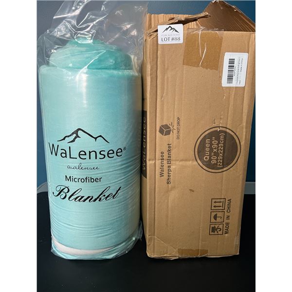 Lot of 1 Queen Size Sherpa Plush Blanket - Large 90x90inch Size - Teal Blue