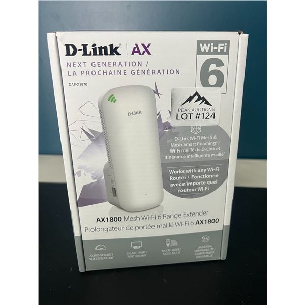 Lot of 1 D-Link AX1800 Mesh Wi-Fi 6 Range Extender