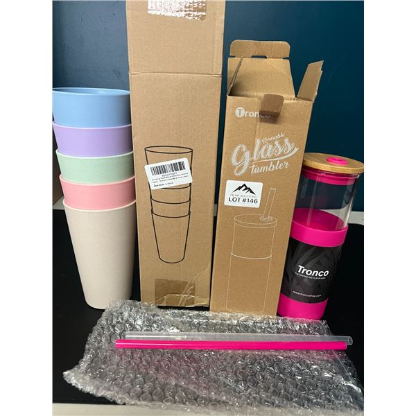 Lot of 1 Glass Tumbler Mug & 5Pcs Tumbler Cups