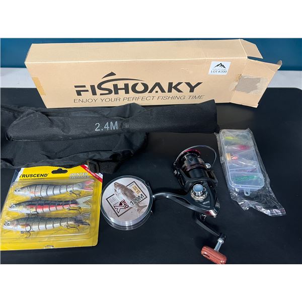 Lot of 1 Fishoaky Fishing Rod & Reel Combo w/ Lures