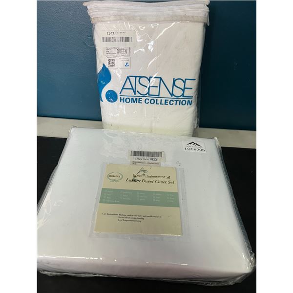 Lot of Queen Sheet Set & Queen Duvet Cover Set (White)