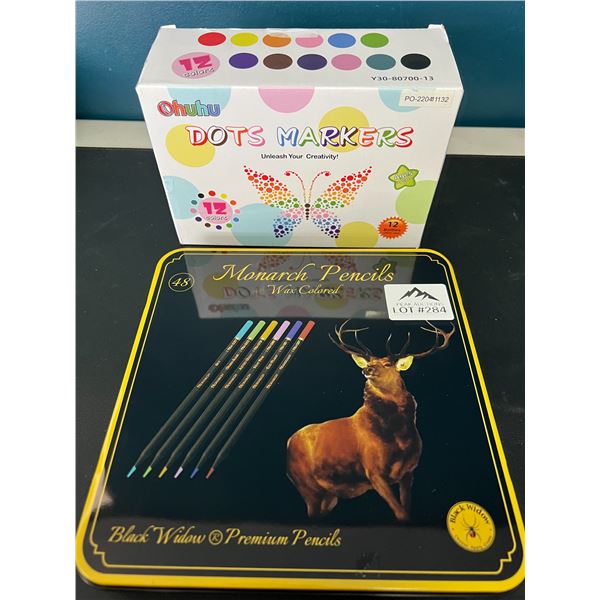Lot of Art Supplies - 1x Monarch Pencil Crayon Set & Dot Markers