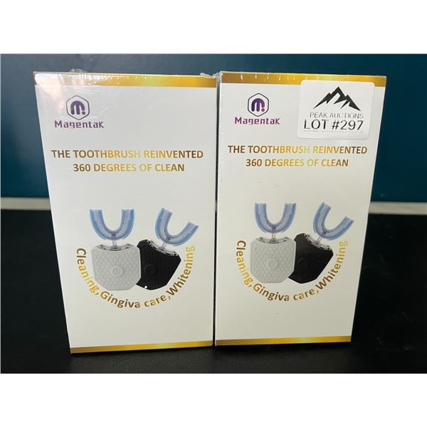 Lot of 2 Magentak Ultrasonic Automatic Toothbrushes w/ Teeth Whitening Lights