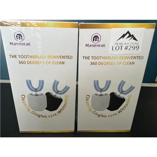 Lot of 2 Magentak Ultrasonic Automatic Toothbrushes w/ Teeth Whitening Lights