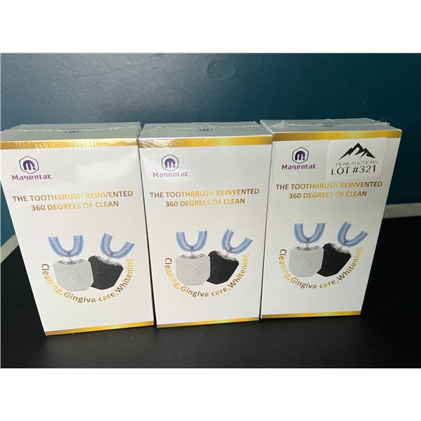 Lot of 3 Magentak Ultrasonic Automatic Toothbrushes w/ Teeth Whitening Lights