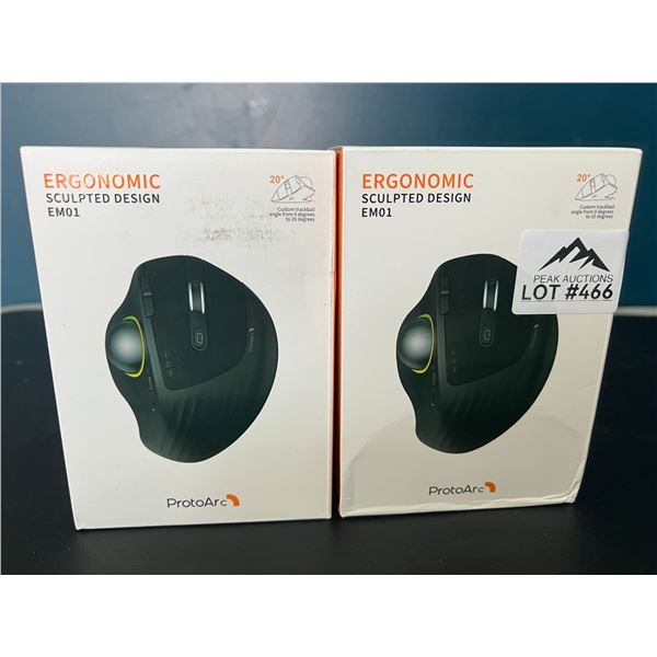 Lot of 2 ProtoArc EM01 RGB Advanced Wireless Trackball Mouse