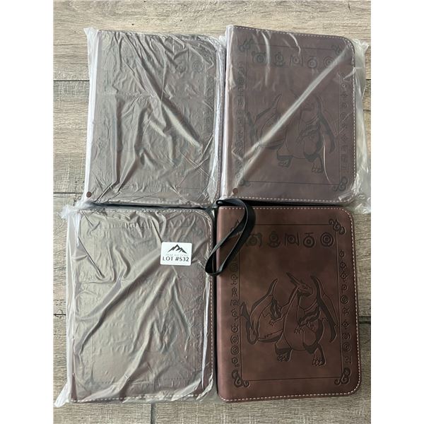 Lot of 4 Pokemon Leather 4-Pocket Card Premium Binders - Charizard Design