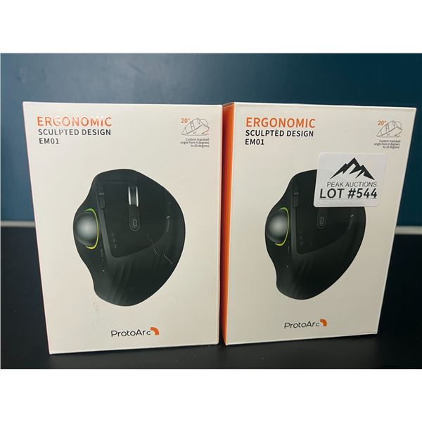 Lot of 2 ProtoArc EM01 RGB Advanced Wireless Trackball Mouse