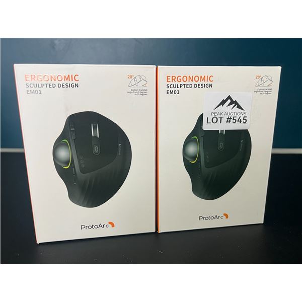 Lot of 2 ProtoArc EM01 RGB Advanced Wireless Trackball Mouse