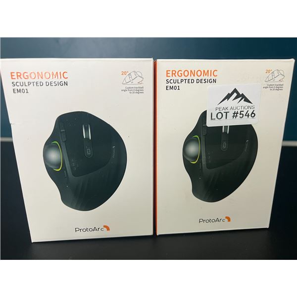Lot of 2 ProtoArc EM01 RGB Advanced Wireless Trackball Mouse