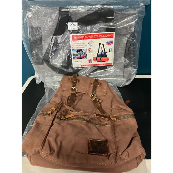Lot of 1 Rugur Canvas Backpack & 1 Large Gym/Yoga Tote Bag
