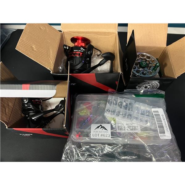 Lot of 3 Fishing Reels and Lures/Hook Set