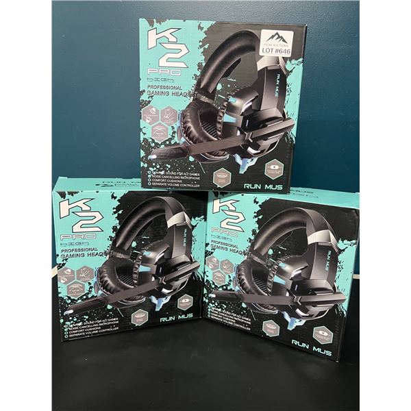 Lot of 3 K2 Pro Gaming Headsets for Xbox, PlayStation, & PC