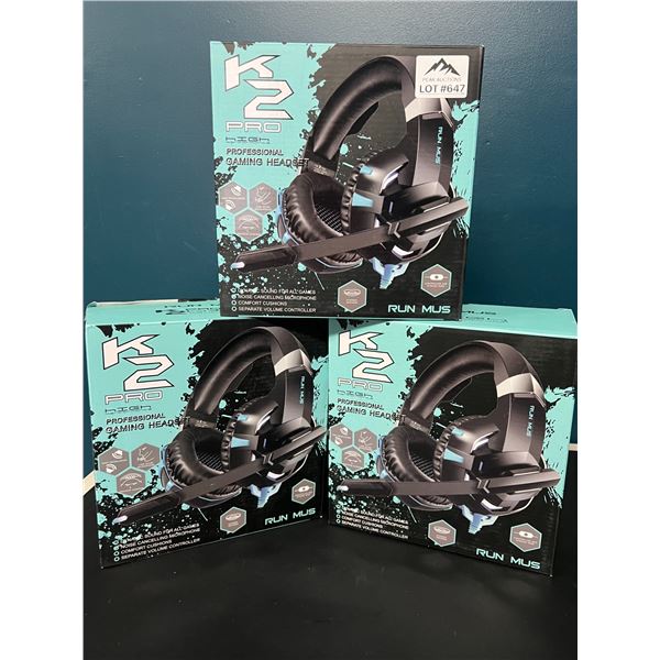 Lot of 3 K2 Pro Gaming Headsets for Xbox, PlayStation, & PC
