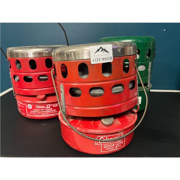 Lot of 3 Coleman Quick-Lite Catalytic Heaters (*Used/as is)