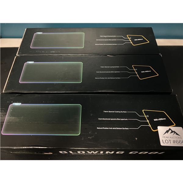 Lot of 3 RGB Illuminated/Glowing Large Gaming Mouse Pads