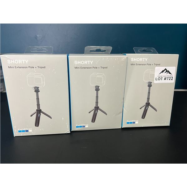 Lot of 3 "Shorty" Mini Extension Pole + Tripod Mount for GoPro Cameras