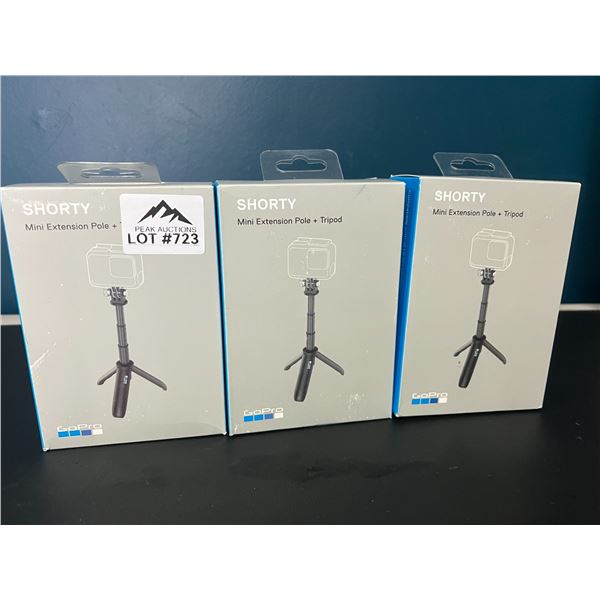 Lot of 3 "Shorty" Mini Extension Pole + Tripod Mount for GoPro Cameras