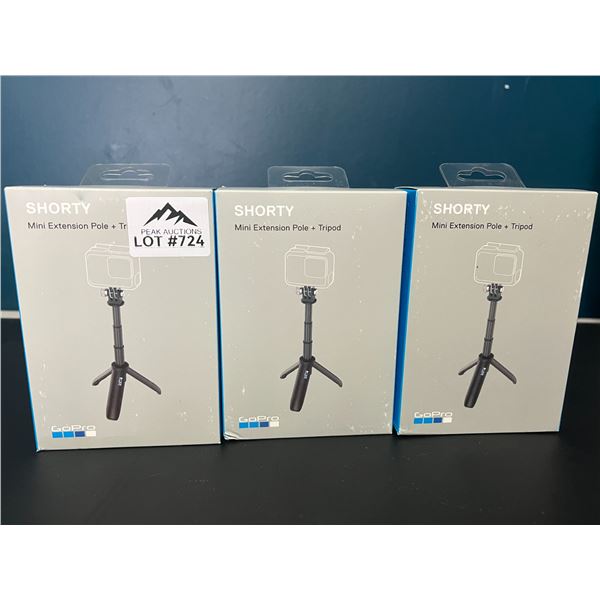 Lot of 3 "Shorty" Mini Extension Pole + Tripod Mount for GoPro Cameras