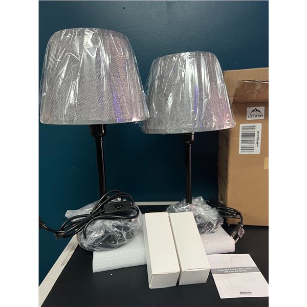 Lot of 2 Table Lamps w/ Dual USB Ports