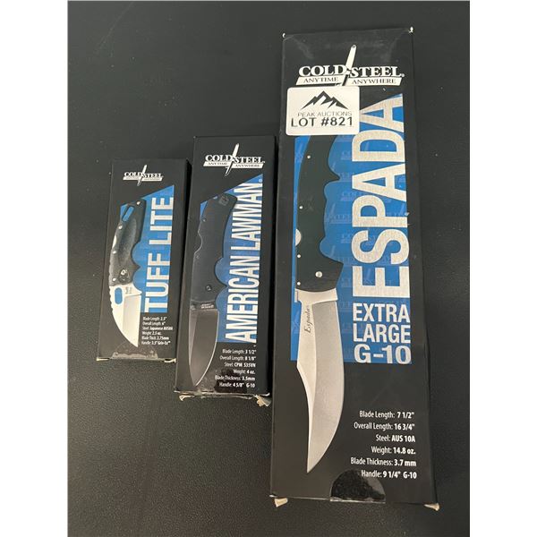Lot of 3 Cold Steel Hunting Knives (7.5inch Espada XL, 3.5 inch Lawman, & 2.5 inch Tuff Lite)
