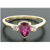 Image 3 : FINE 14k Solid Gold Pear Blood Red Ruby & Round Diamond Ladies Solitaire Ring