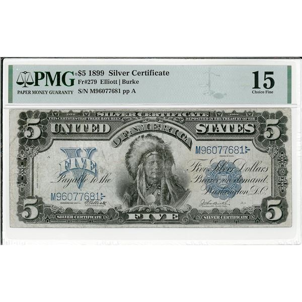 1899 $5 Silver Certificate Bank Note PMG 15 Choice Fine