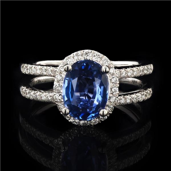 2.22 ctw Blue sapphire and 0.36 ctw Diamond Platinum Ring