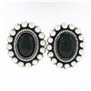 Image 1 : Large Vintage .925 Silver Oval Black Onyx Twisted Wire Bead Work Button Earrings