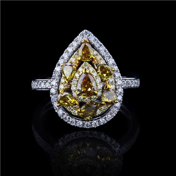1.09 ctw Fancy Yellow Diamond 14K White Gold Ring (1.59 ctw)