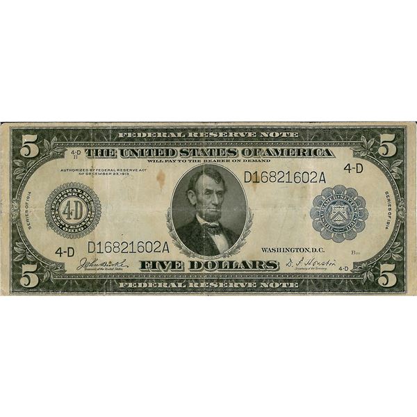 1914 $5 Federal Reserve Bank Note