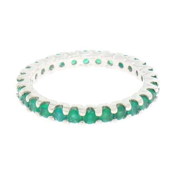 Solid Platinum 1.34 CTW 28 Round Fine Green Emerald Eternity Band Ring