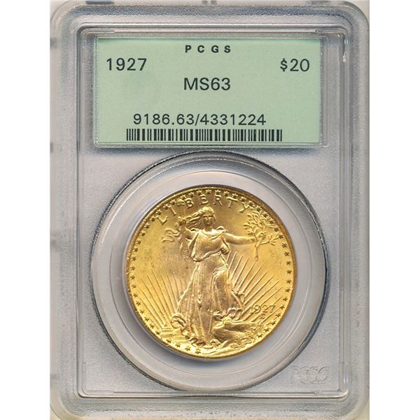 1927 Super Old PCGS Holder $20 Gold Saint Gaudens MS63